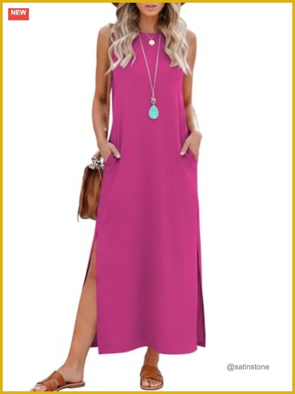 Casual Maxi Side Slit Long Dress with Pockets